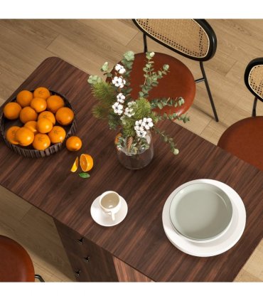 HOMCOM Folding Dining Table, Drop Leaf Table With Drawers Distressed Brown