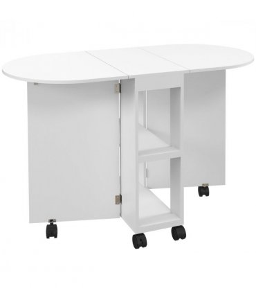 HOMCOM Folding Dining Table for Small Spaces with 2-tier Shelves White
