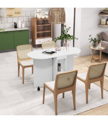 HOMCOM Folding Dining Table for Small Spaces with 2-tier Shelves White