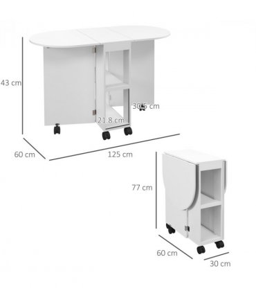 HOMCOM Folding Dining Table for Small Spaces with 2-tier Shelves White
