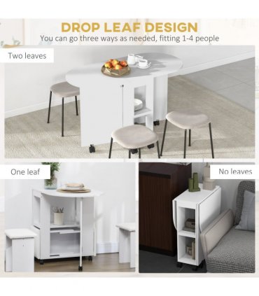HOMCOM Folding Dining Table for Small Spaces with 2-tier Shelves White