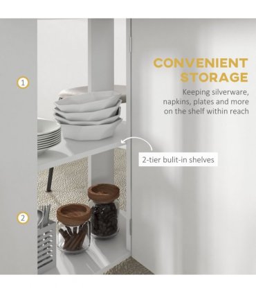 HOMCOM Folding Dining Table for Small Spaces with 2-tier Shelves White