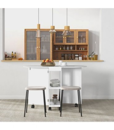 HOMCOM Folding Dining Table for Small Spaces with 2-tier Shelves White