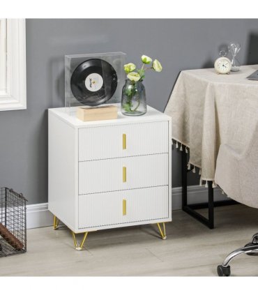 HOMCOM 3 Drawer Dresser, Chest of Drawers Storage Cabinet, White