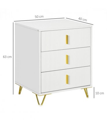 HOMCOM 3 Drawer Dresser, Chest of Drawers Storage Cabinet, White