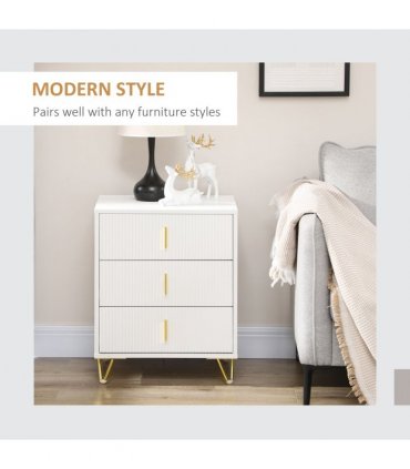HOMCOM 3 Drawer Dresser, Chest of Drawers Storage Cabinet, White