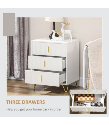 HOMCOM 3 Drawer Dresser, Chest of Drawers Storage Cabinet, White
