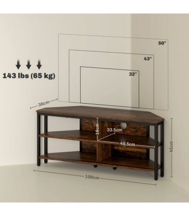 HOMCOM 50" TV Stand Cabinet, TV Unit with Storage Shelves, Rustic Brown