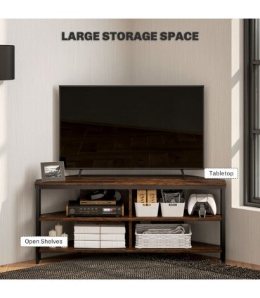 HOMCOM 50" TV Stand Cabinet, TV Unit with Storage Shelves, Rustic Brown