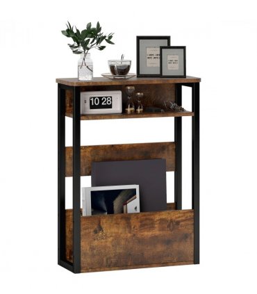 HOMCOM Narrow Side Table with Storage, Bedside End Table, Rustic Brown