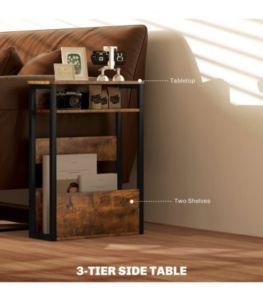 HOMCOM Narrow Side Table with Storage, Bedside End Table, Rustic Brown