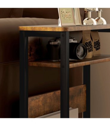 HOMCOM Narrow Side Table with Storage, Bedside End Table, Rustic Brown