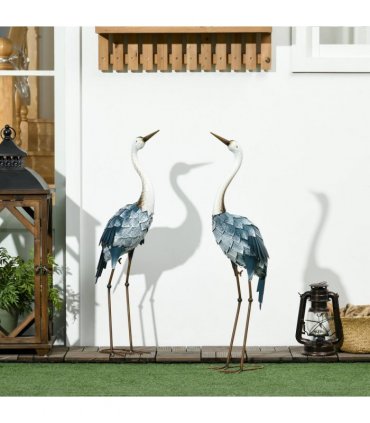 Outsunny Crane Garden Ornaments, 2 PCS Steel Garden Statue Set Multi-Colour