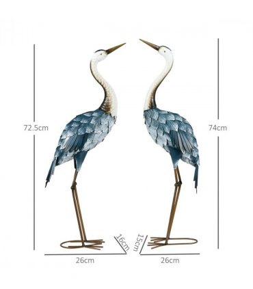 Outsunny Crane Garden Ornaments, 2 PCS Steel Garden Statue Set Multi-Colour