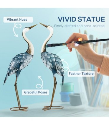 Outsunny Crane Garden Ornaments, 2 PCS Steel Garden Statue Set Multi-Colour