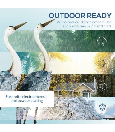 Outsunny Crane Garden Ornaments, 2 PCS Steel Garden Statue Set Multi-Colour