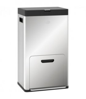 HOMCOM 3 Compartment Kitchen Bin, 56L Stainless Steel Pedal Bin with Wheels
