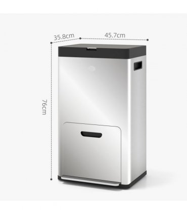 HOMCOM 3 Compartment Kitchen Bin, 56L Stainless Steel Pedal Bin with Wheels
