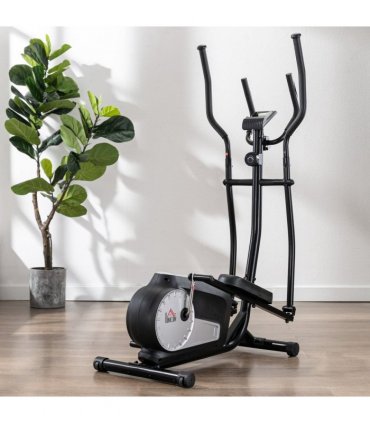 HOMCOM Elliptical Cross Trainer w/ Adjustable Resistance, LCD Monitor, Wheels