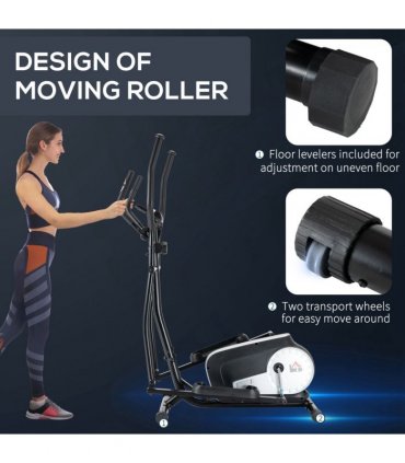 HOMCOM Elliptical Cross Trainer w/ Adjustable Resistance, LCD Monitor, Wheels