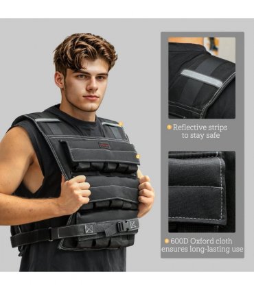 30KG Adjustable Weighted Vest with 30 Metal Weights, Running Weight Vest
