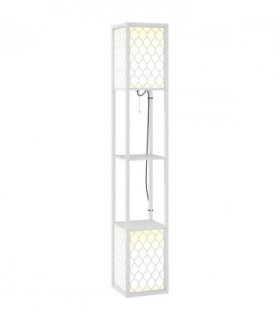 HOMCOM 2-Light Modern Floor Lamp with Shelves for Living Room, Bedroom, White