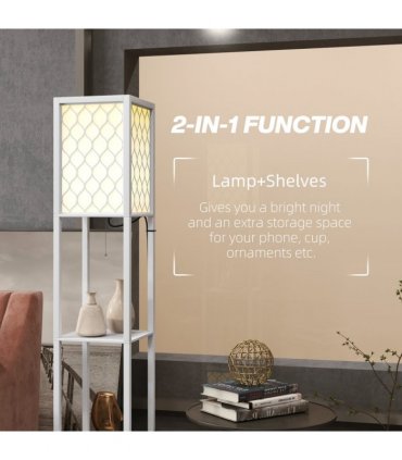 HOMCOM 2-Light Modern Floor Lamp with Shelves for Living Room, Bedroom, White