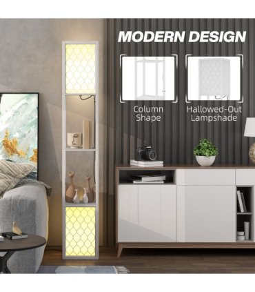 HOMCOM 2-Light Modern Floor Lamp with Shelves for Living Room, Bedroom, White