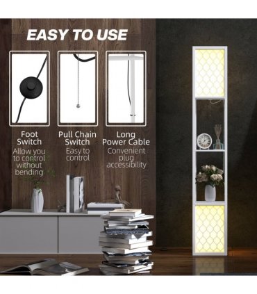 HOMCOM 2-Light Modern Floor Lamp with Shelves for Living Room, Bedroom, White