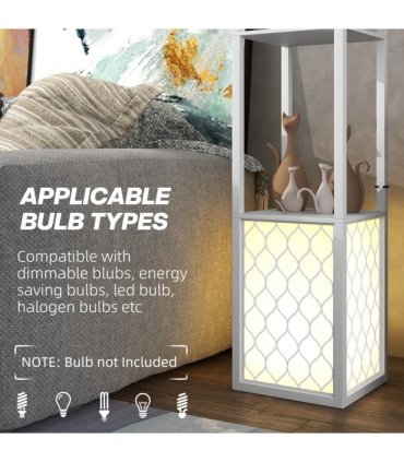 HOMCOM 2-Light Modern Floor Lamp with Shelves for Living Room, Bedroom, White