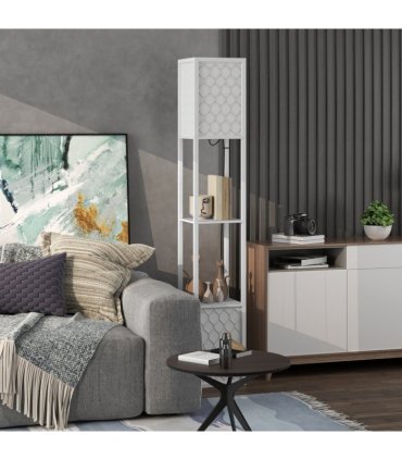 HOMCOM 2-Light Modern Floor Lamp with Shelves for Living Room, Bedroom, White