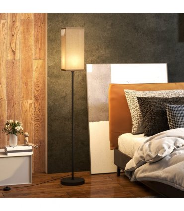 HOMCOM Standing Floor Lamp with Linen Shade for Living Room, Bedroom, Black