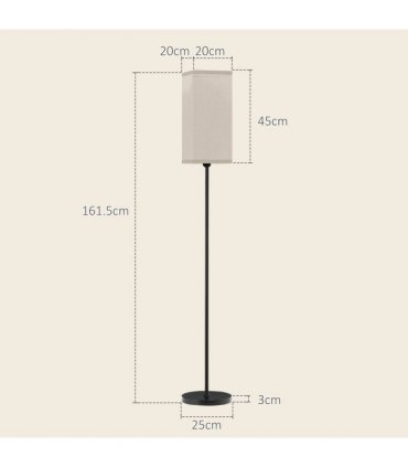 HOMCOM Standing Floor Lamp with Linen Shade for Living Room, Bedroom, Black