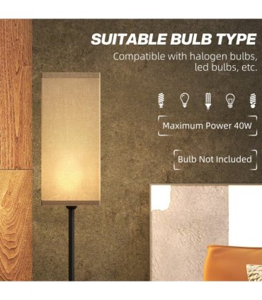 HOMCOM Standing Floor Lamp with Linen Shade for Living Room, Bedroom, Black