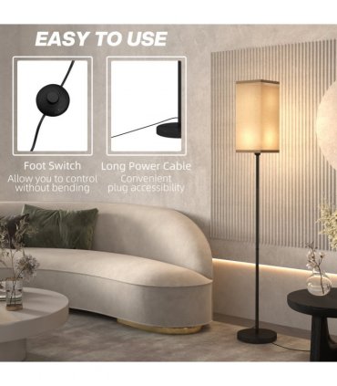 HOMCOM Standing Floor Lamp with Linen Shade for Living Room, Bedroom, Black