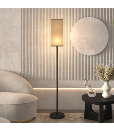 HOMCOM Standing Floor Lamp with Linen Shade for Living Room, Bedroom, Black