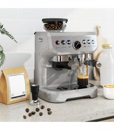 HOMCOM Espresso Machine, Bean Grinder & Steam Wand, 15 Bar Pressure, Silver.