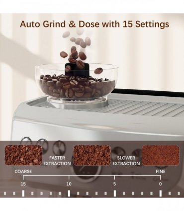 HOMCOM Espresso Machine, Bean Grinder & Steam Wand, 15 Bar Pressure, Silver.