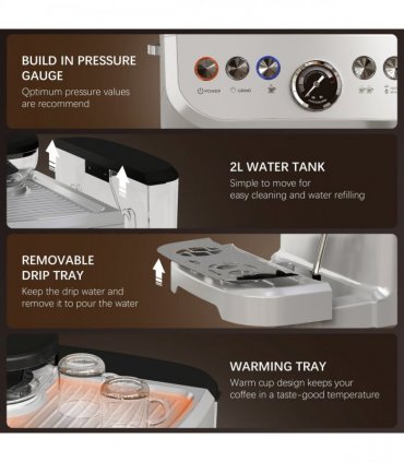 HOMCOM Espresso Machine, Bean Grinder & Steam Wand, 15 Bar Pressure, Silver.