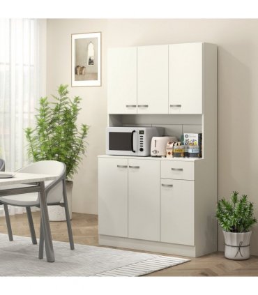 HOMCOM Freestanding Kitchen Cupboard, Storage Cabinet with Doors Cream White