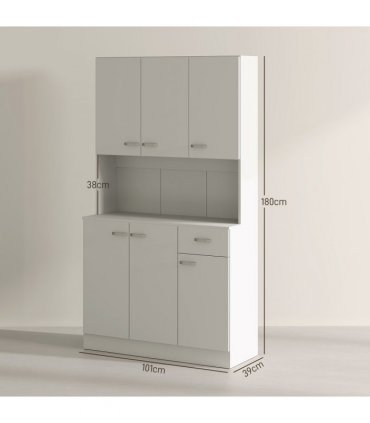 HOMCOM Freestanding Kitchen Cupboard, Storage Cabinet with Doors Cream White
