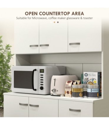 HOMCOM Freestanding Kitchen Cupboard, Storage Cabinet with Doors Cream White