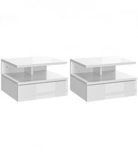 HOMCOM Nightstand Set of 2, Wall Mounted Bedside Cabinet, High Gloss White