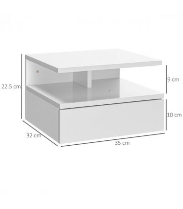 HOMCOM Nightstand Set of 2, Wall Mounted Bedside Cabinet, High Gloss White