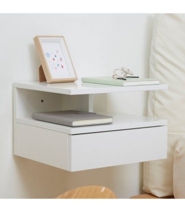 HOMCOM Nightstand Set of 2, Wall Mounted Bedside Cabinet, High Gloss White