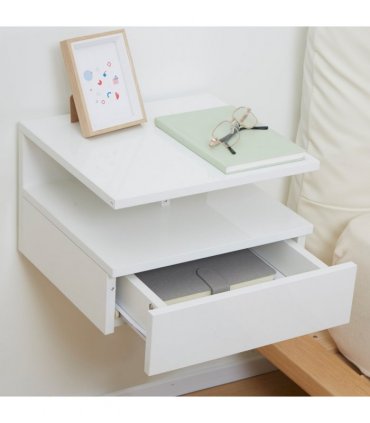 HOMCOM Nightstand Set of 2, Wall Mounted Bedside Cabinet, High Gloss White