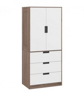 HOMCOM 2 Door Wardrobe Brown Wardrobe with 3 Drawer and Hanging Rod Brown