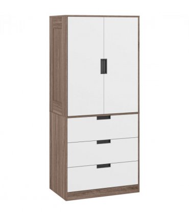 HOMCOM 2 Door Wardrobe Brown Wardrobe with 3 Drawer and Hanging Rod Brown