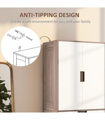HOMCOM 2 Door Wardrobe Brown Wardrobe with 3 Drawer and Hanging Rod Brown
