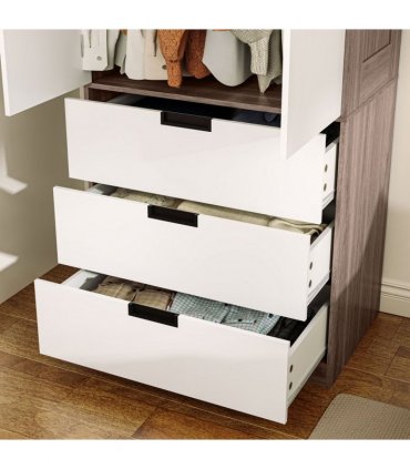 HOMCOM 2 Door Wardrobe Brown Wardrobe with 3 Drawer and Hanging Rod Brown